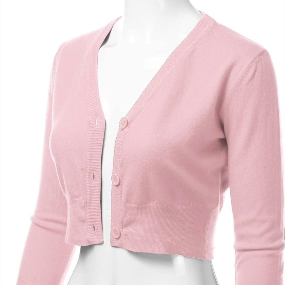 3/4 Sleeve Soft Open Front V-Neck Cropped Sweater Cardigan - Picture 3 of 9